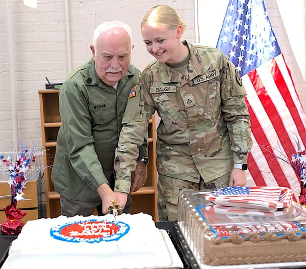 Retired Nevada Army Guard Command Sgt. Maj. Walter Willson, left, and Pfc. Alexis Baugh.