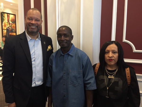 Attorney General Aaron Ford with DeMarlo Berry June 30, 2017 after Berry's release from prison.