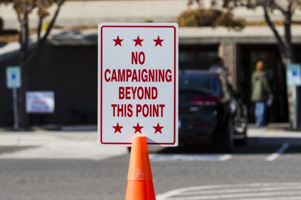 A no campaigning sign outside a polling place