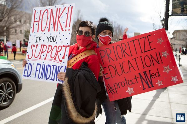 Educators rally for more funding from the Nevada Legislature in Carson City on Feb. 15, 2021. Image: Isaac Hoops / This Is Re
