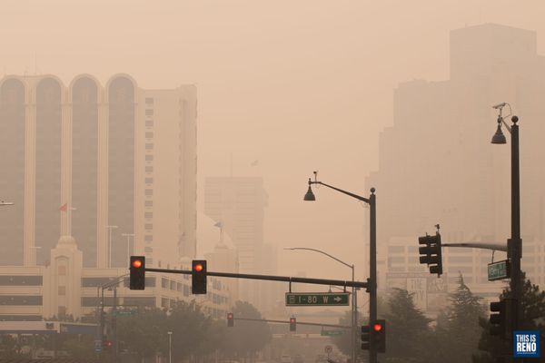 Smoke from Western wildfires blanketed downtown Reno, Nev. on Sept. 11, 2020.