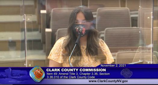 Mathilda Guererro of Silver State Voices testified before the Clark County Commission on Tuesday.
